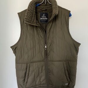 Prana XL olive green vest, shearling lined